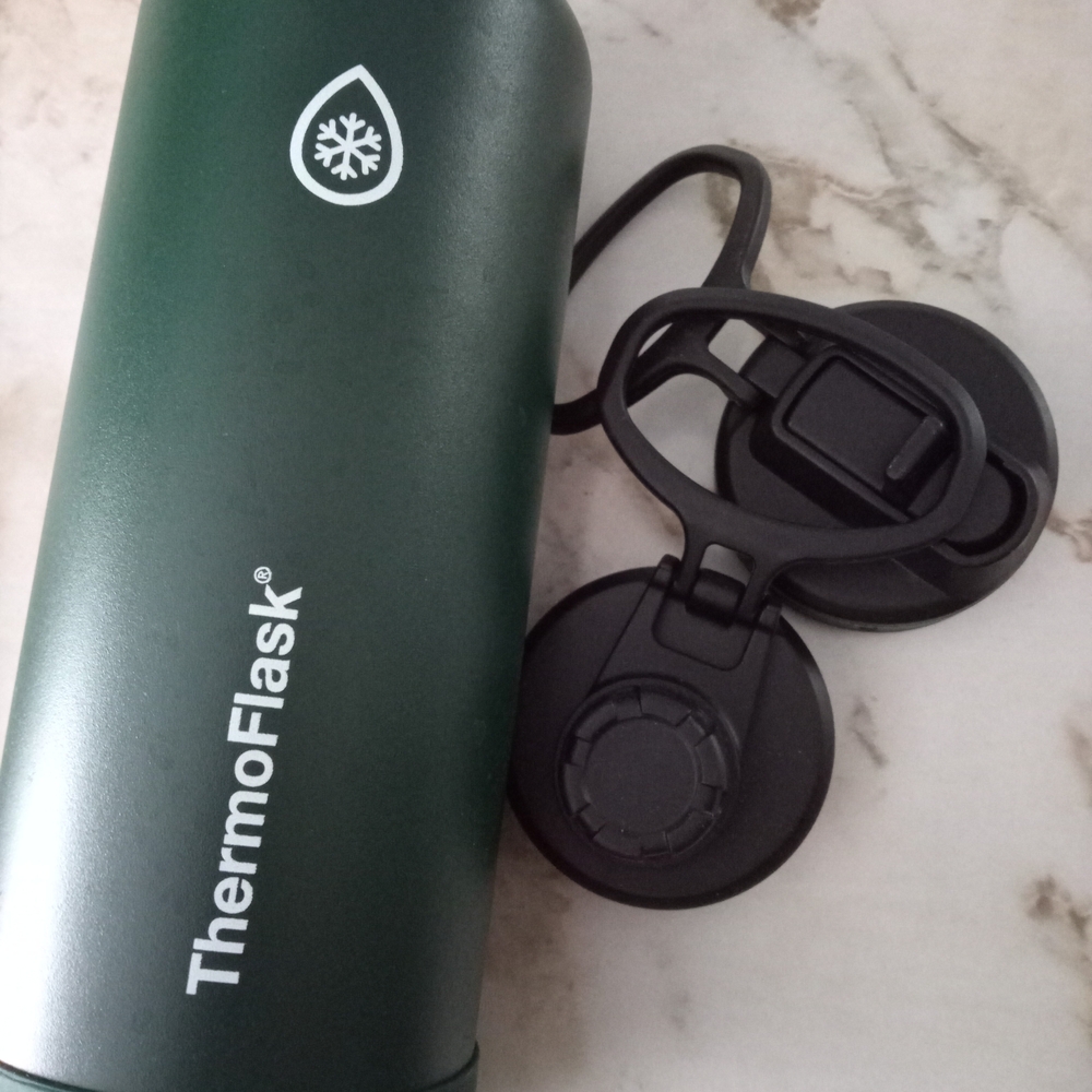 ThermoFlask Insulated Green Bottle with Black Caps